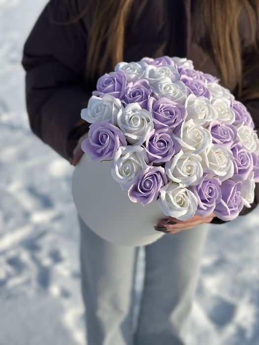 Мильний букет 35 троянд Лавандовий мікс. Подарунок, що не в'яне