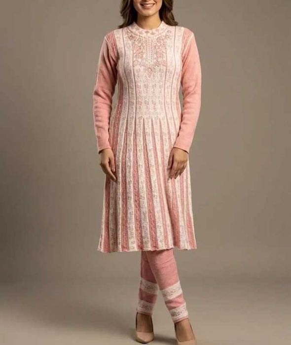 Indian Pakistani Punjabi Woolen Winter Frock Suit, Anarkali Suit