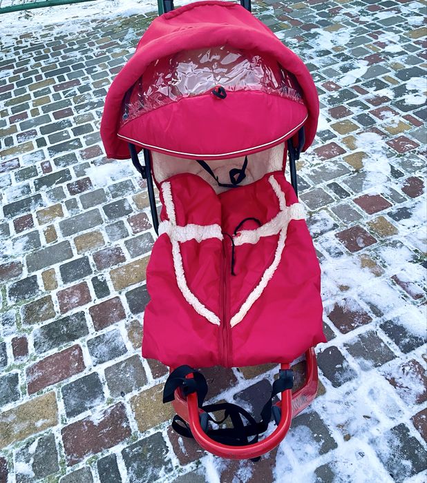 Санки Piccolino з ручкою-штовхачем, капішоном, чохлом та муфтою