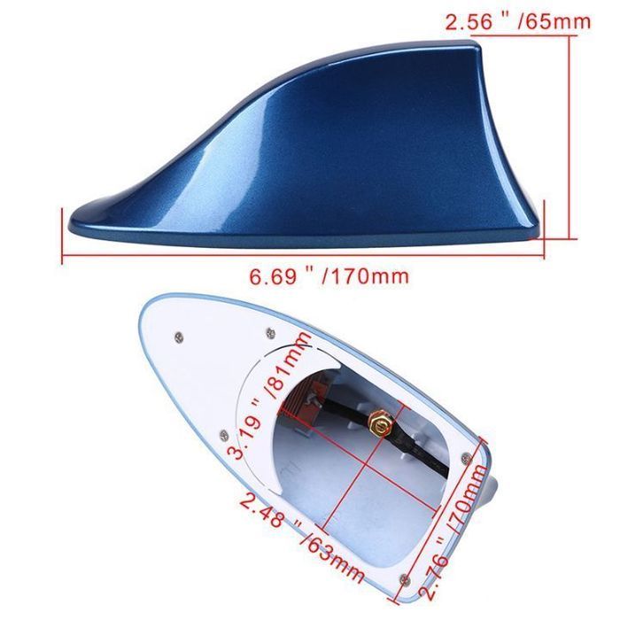 Antena universal auto radio tipo tubarão AM/FM preto, cinza prata, cinza escuro, vermelho, azul