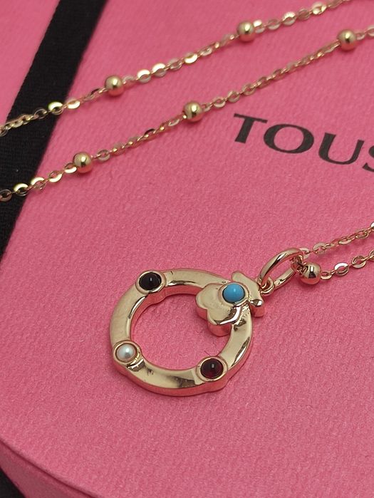 Komplet biżuterii z misiem różowe srebro vermeil 925 z kamieniami