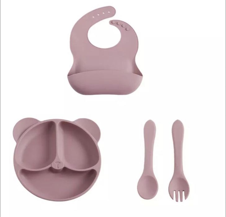 Силіконовий посуд для першого прикорму, секційна тарілка, нагрудник