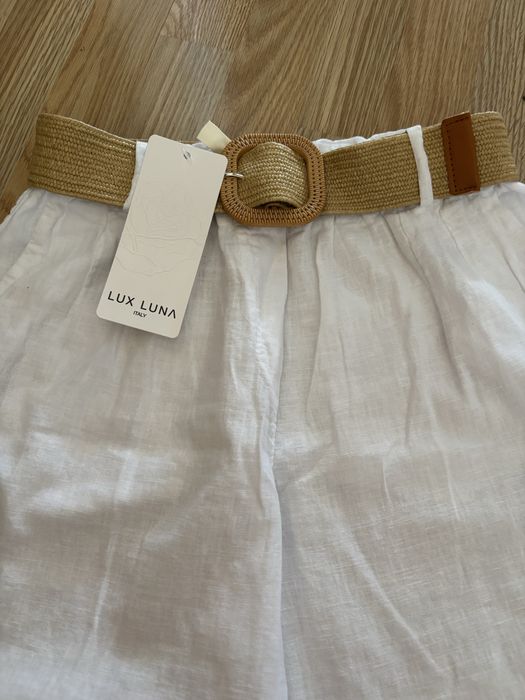 Nowe Spodnie letnie białe z plecionym paskiem