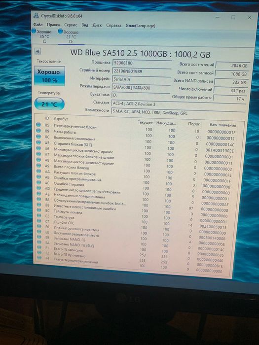 Western Digital Blue 1TB  100% з дефектом