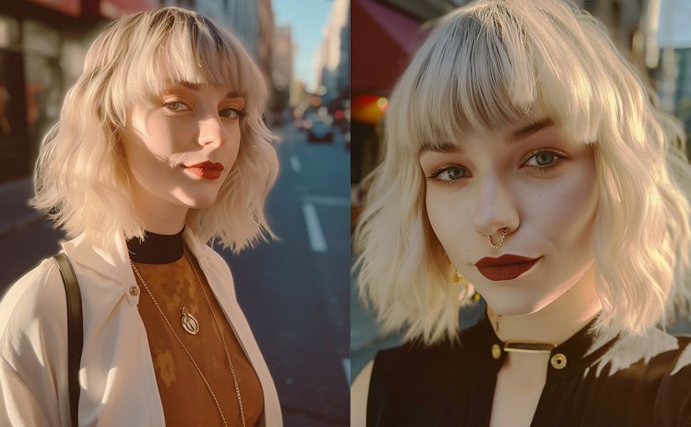 Peruca loira loura ombre cabelo ombros bob, ondulado, com franja  NOVO