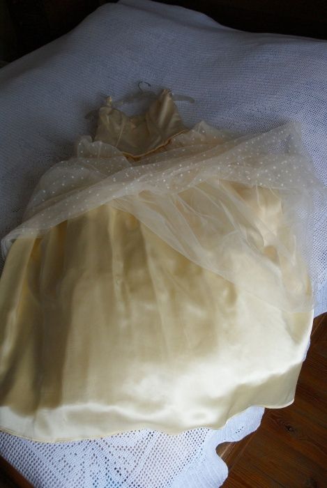 Sukienka długa ecru kremowa tiul atłas ślub bal suknia M 38 S 36 WOW