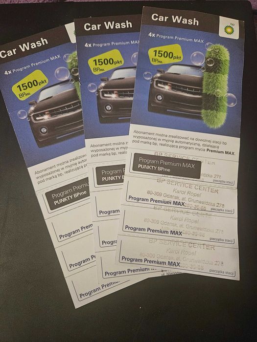 Sprzedam 3 karnety premium na 4 mycia na myjni BP