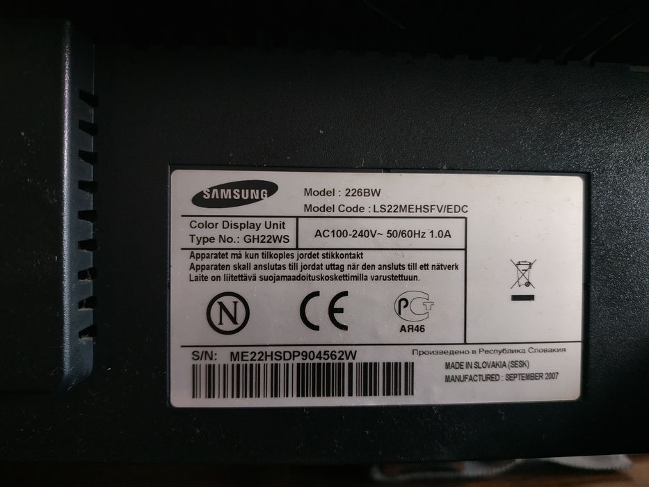 Monitor Samsung 226BW, ekran bez dead pixel