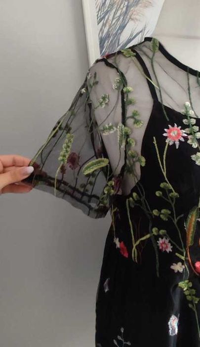 Sukienka siateczka hafty kwiaty łąka Shein 44/46