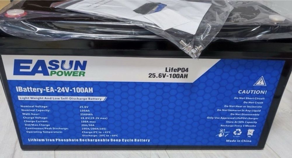 Акумулятор LiFePO4 Easun 24V 100Ah (25.6V, 2560Wh) BMS – Новий