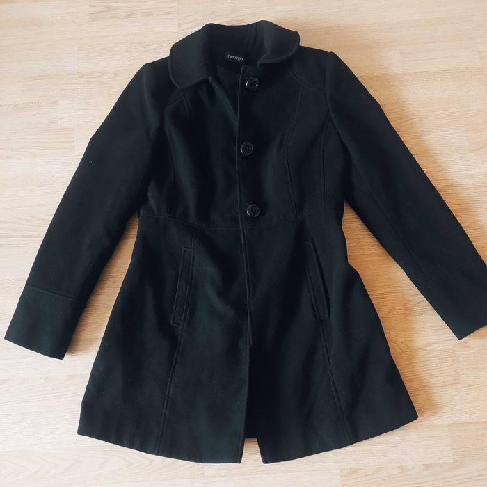 Czarny płaszcz flauszowy 36 38 George