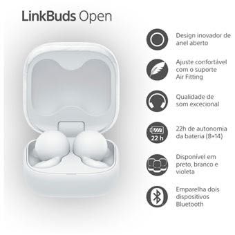 Auriculares Bluetooth Sony LinkBuds Open WF-L910W- novos, 3 anos de garantia
