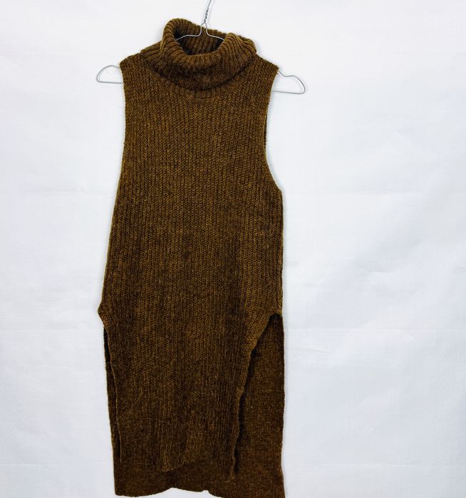 Brązowa tunika sweter bez rękawów S 36