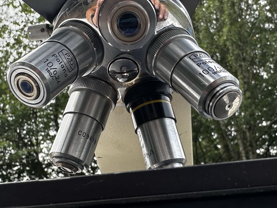 Mikroskop PZO Biolar – Binokular, Stolik SK14, Zasilacz.