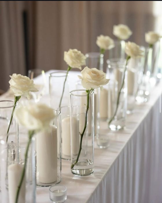 Wynajem dekoracji: cylindry / świeczniki szklane na wesele / event