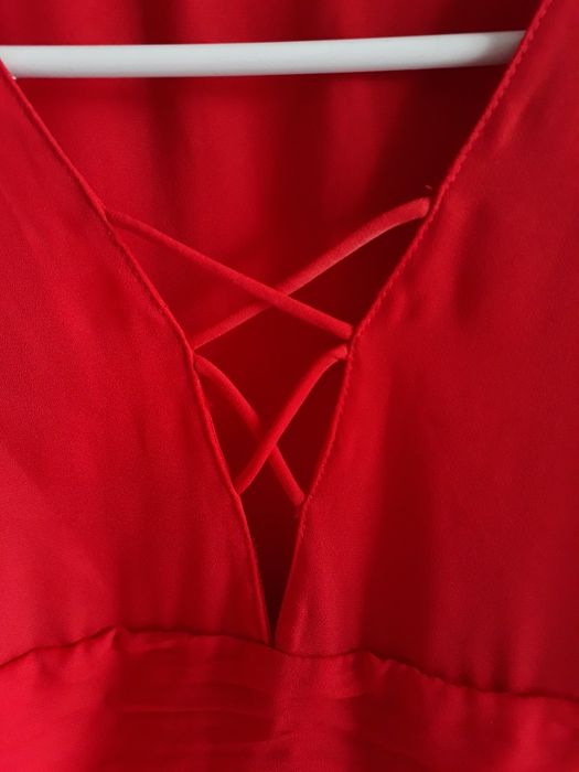 Czerwona bluzka damska z krótkim rękawem Zara rozmiar 36 S basic