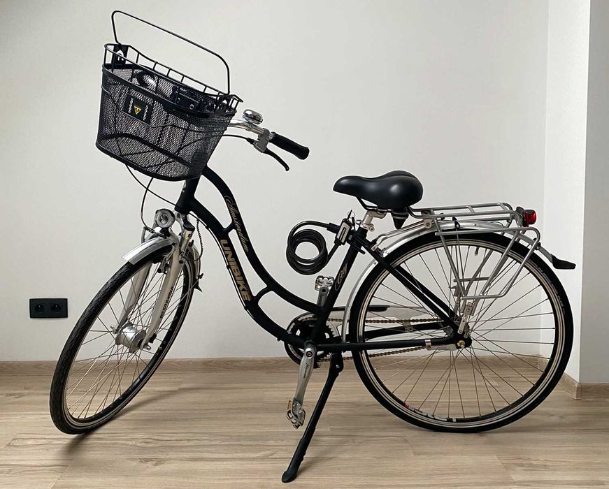 Rower miejski UNIBIKE Amsterdam City czarny 18 cali + koszyk rowerowy