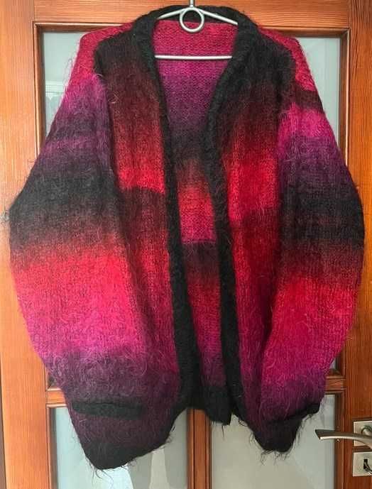 Ręcznie robiony sweter kardigan ombre wełna 100% moher 48 50 handmade