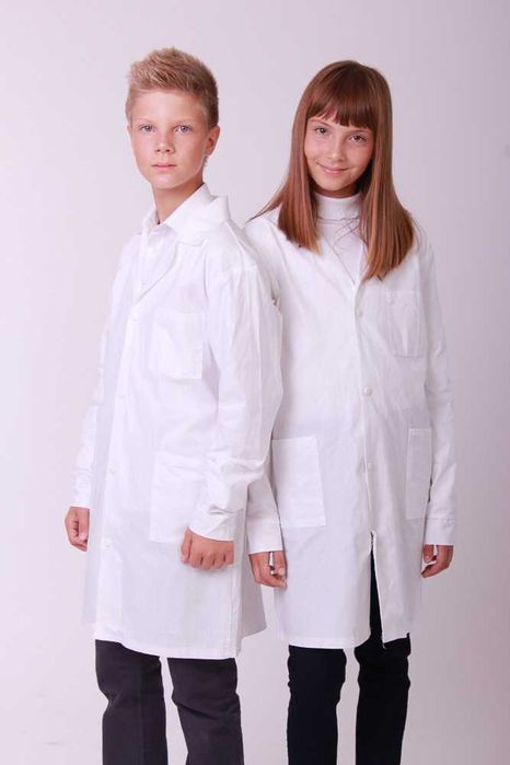 Халат на кнопках для хімії та біології - Лаборант,  білий бавовна 100%