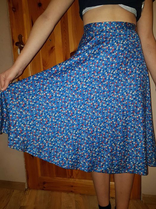 Retro spódnica groszki multikolor kiecka 36 S plisa