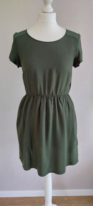 Vero Moda r.S letnia sukienka khaki, wiskoza, kieszenie
