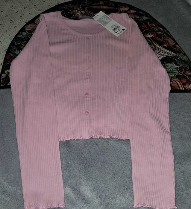 Bluzeczka prązek dlugi rekaw  pudrowy  róz 158/164