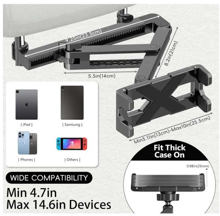 Uchwyt na tablet na zagłówek samochodowy Peastrex