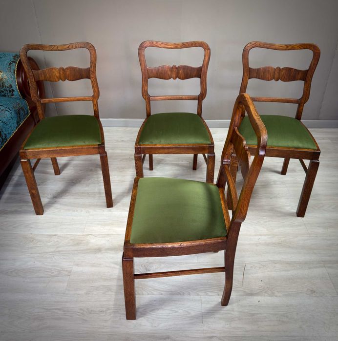Krzesła Art Deco z lat 30. – komplet 4 sztuk Dąb + orzech