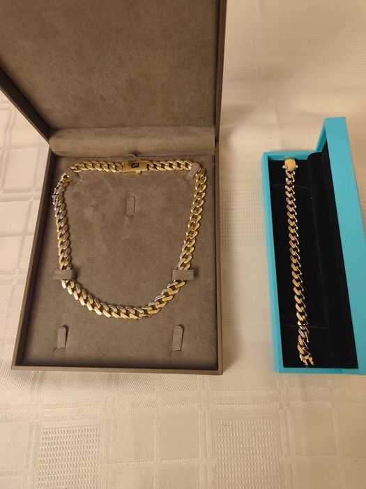 Łańcuszek+ bransoletka splot Monaco - komplet 18k