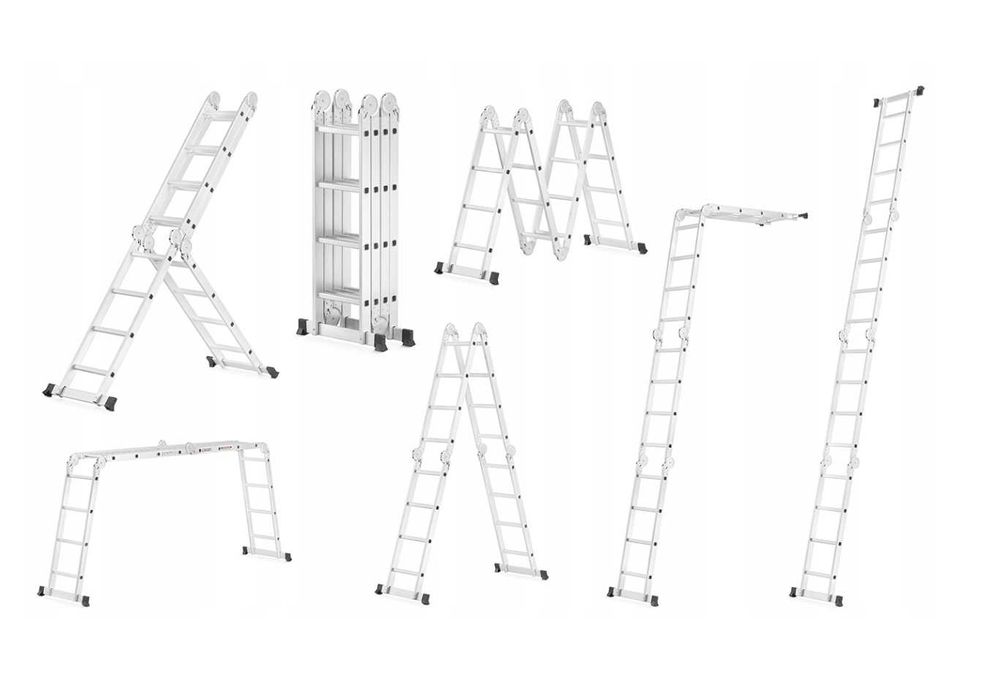 TRWAŁA! Drabina aluminiowa przegubowa składana wielofunkcyjna + podest