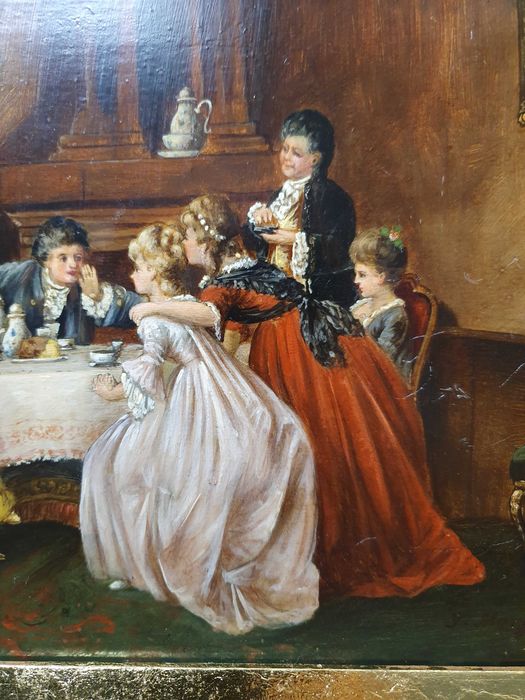 Obraz olejny . Piękna złota rama. 18x26 cm. J Morgan