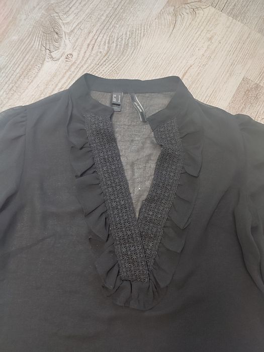 Mango Suit 38 M bluzka damska prześwitująca żabot falbana elegancka