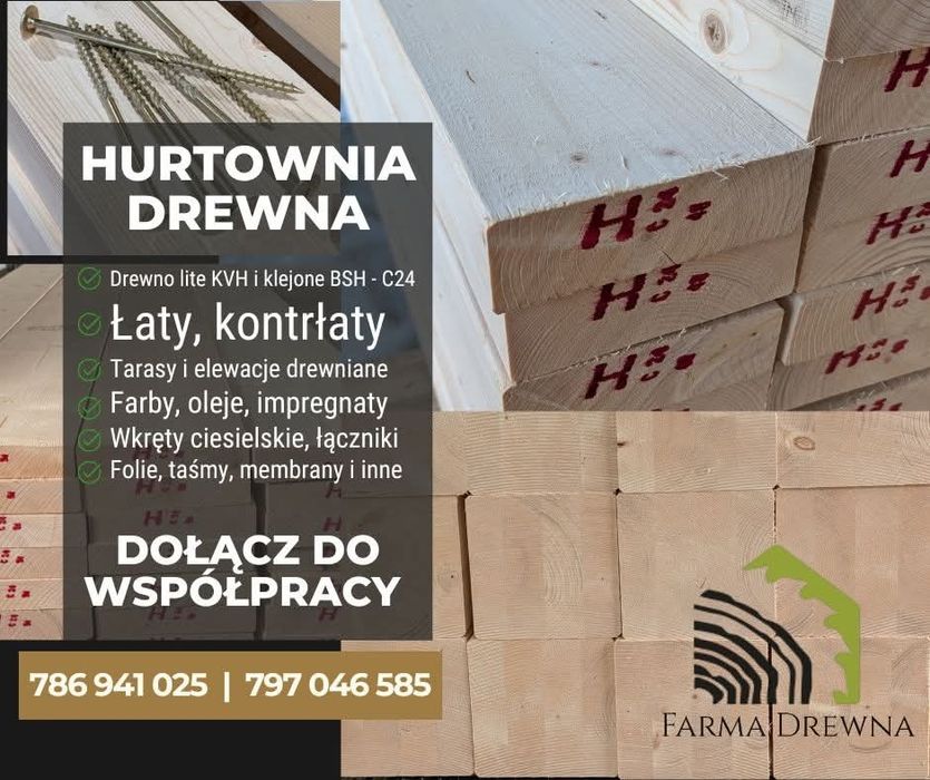 Drewno  konstrukcyjnego C24 KVH BSH łaty elewacja tarasy deski