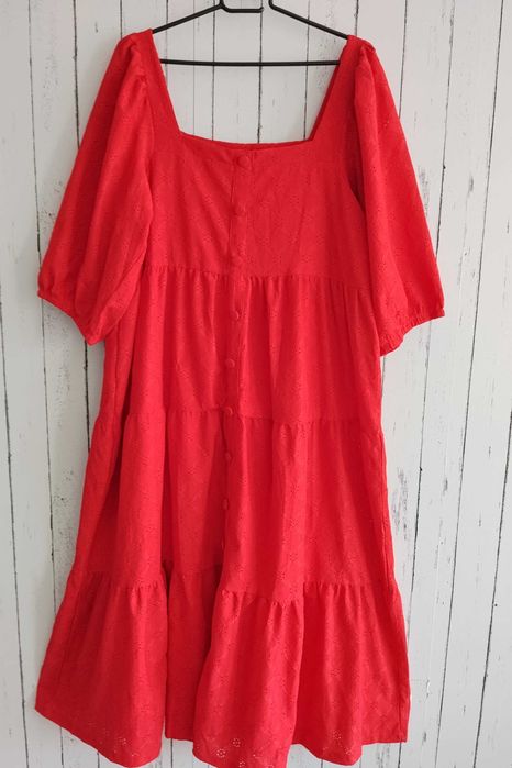 Ażurowa sukienka maksi Yours Curve r. 48 koralowa czerwień boho