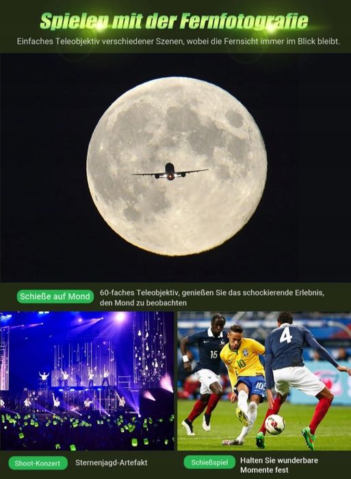 APEXEL 4K HD 60X teleobiektyw teleskop stojak klips do telefonu