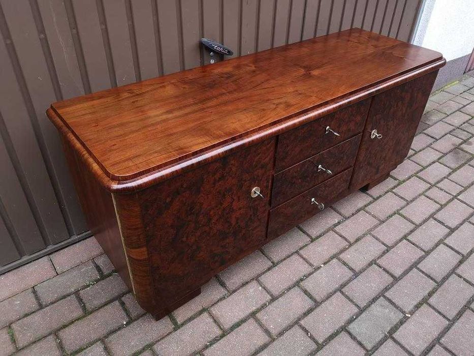 Komoda ART-DECO RTV Niska 134 Orzech Zgrabna Stara Antyk Po Renowacji.