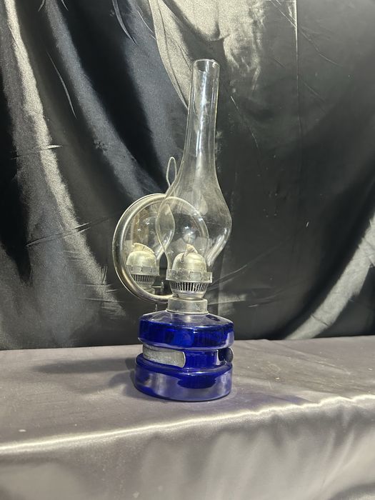 Lampa Naftowa Niebieska Chabrowa Z Lusterkiem do Rozpraszania Światła