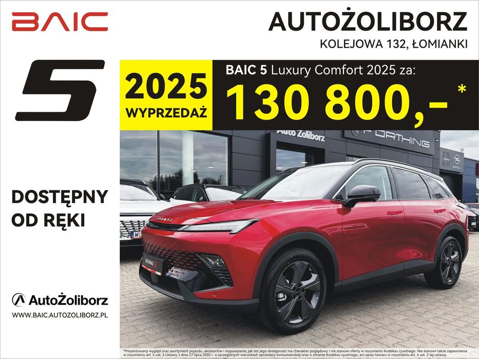 BAIC 5 Comfort, LPG 1zł, OC/AC/NNW 1 zł, promocyjny leasing