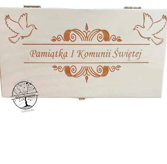 Pamiątka,pudełko drewniane na pieniądze,Komunia Święta