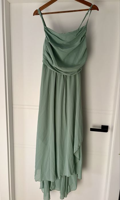 Szałwiowa sage sukienka szyfonowa na wesele 38 M