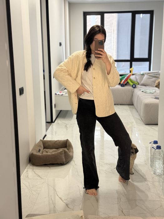 Твідова  молочна стьогана куртка Zara