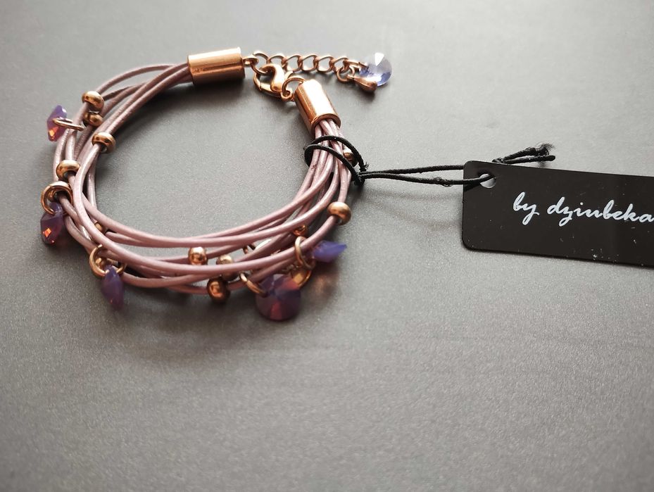 Bransoletka By Dziubeka liliowa z kryształkami Swarovski