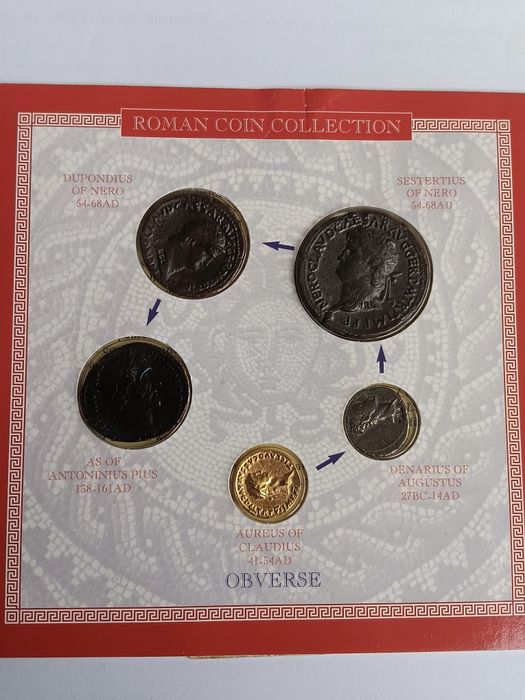 Carteira com réplicas de moedas Romanas