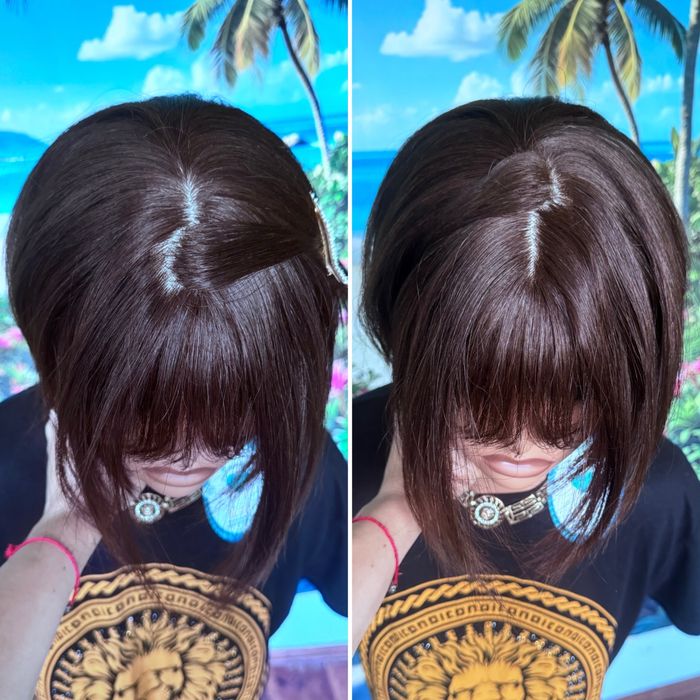 Натуральный парик кожа шёлк славянка русые волосы боб каре с чёлкой