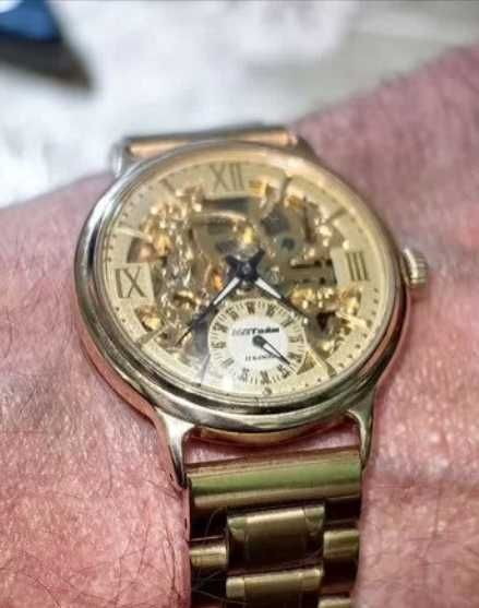 Złoty rzadki zegarek Maktime Skeleton 35,5 mm 585