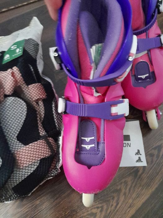 Patins em linha + proteções + capacete