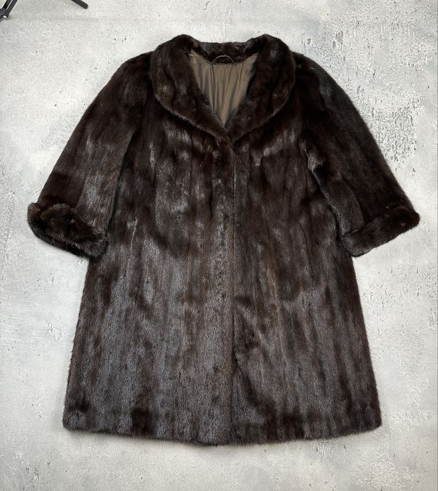 Ekskluzywne długie futro z norek SAGA MINK ROYAL natural mink fur ciemny brąz vintage M/L