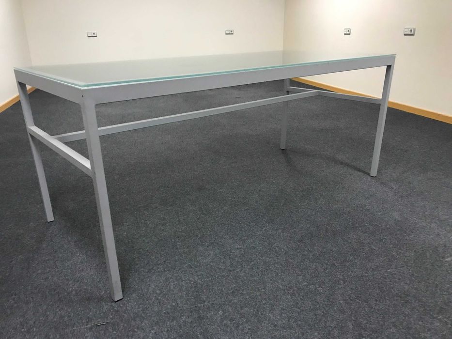 Iron Table with Tempered Glass Top, 80 cm Depth x 180 cm Length x 75 cm Height