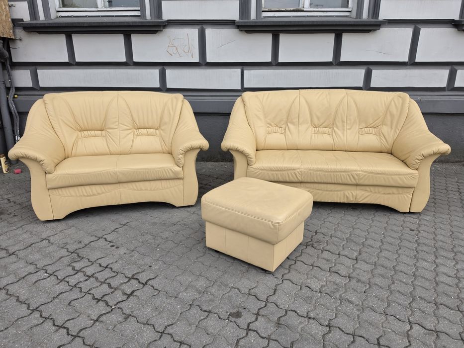 Komplet skórzany 3+2 pufa transport cały kraj