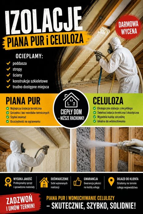 Ocieplenia celulazą i Pianą PUR Wielkopolskie Lubuskie Dolnośląskie